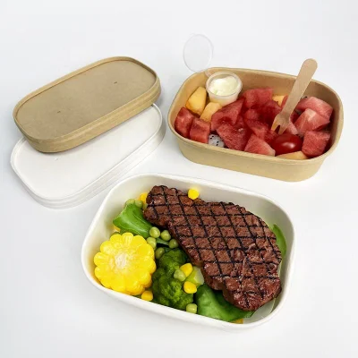 Salade à emporter Ramen Conteneur de soupe Boîtes d'emballage rectangulaires Papier kraft Sortir Bento Bowl Déjeuner Boîte de restauration rapide Emballage